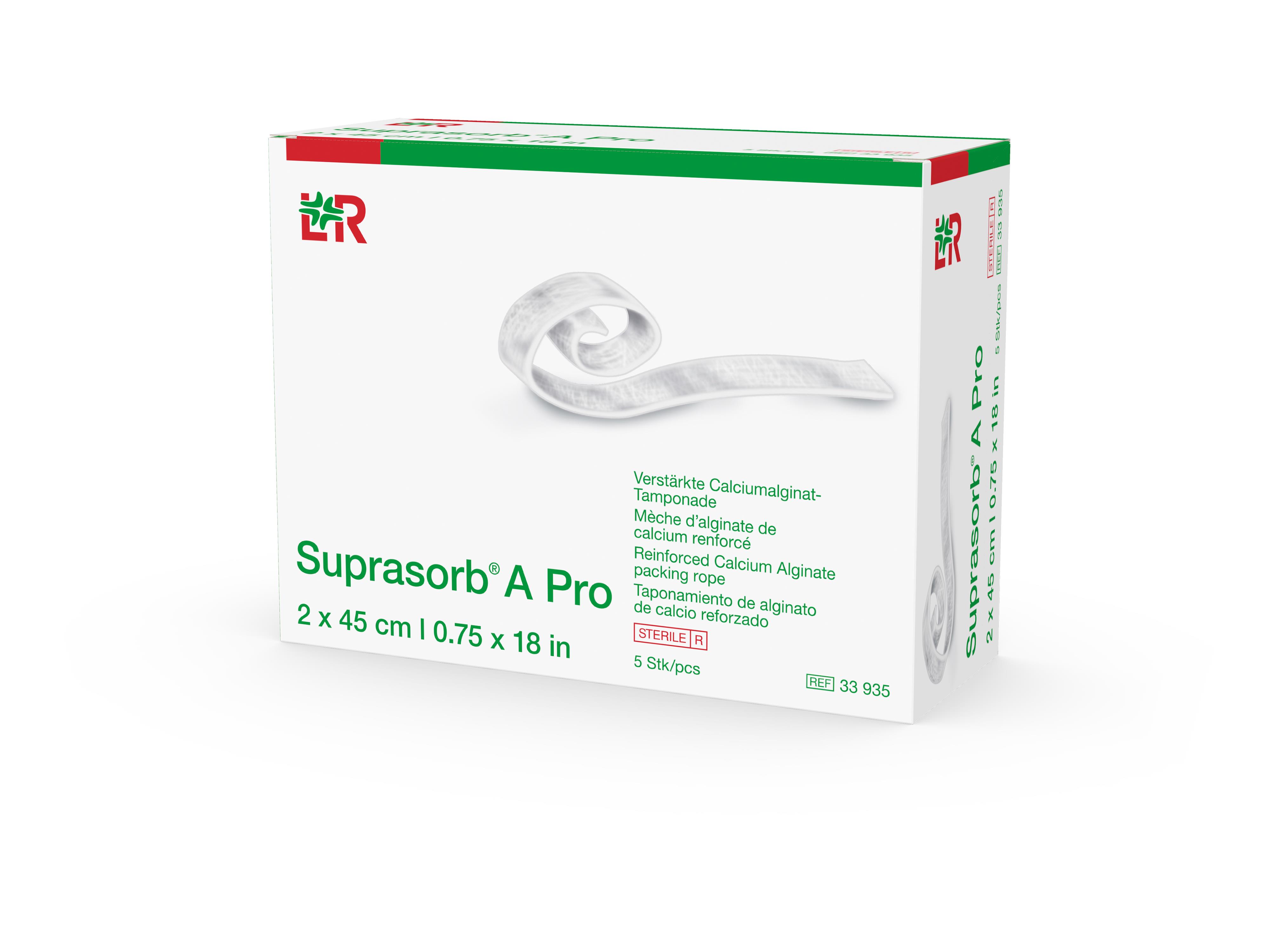Suprasorb A Pro Ca-Alginattamp. steril, 2x45cm, 120gsm, 5 Stück