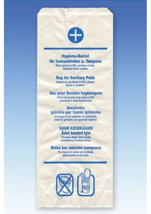 Hygienebeutel m. Seitenfalte AP 100 m. Aufdruck