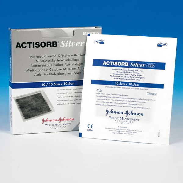Actisorb silver 220 9,3x6,5cm AP 10 steril Silber-Aktivkohle-Aufl