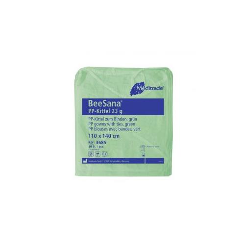 Beesana Besucherkittel grün 23 g/m² PK 10x10 unsteril, PP-Vliesstoff