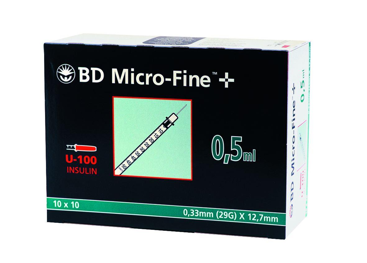 BD Micro-Fine+Insulinspritzen U100 PK 100 0,5ml 50 I,E., 29G 0,33x12,7mm BD Micro-Fine+Insulinspritzen U100 PK 100 0,5ml 50 I,E., 29G 0,33x12,7mm