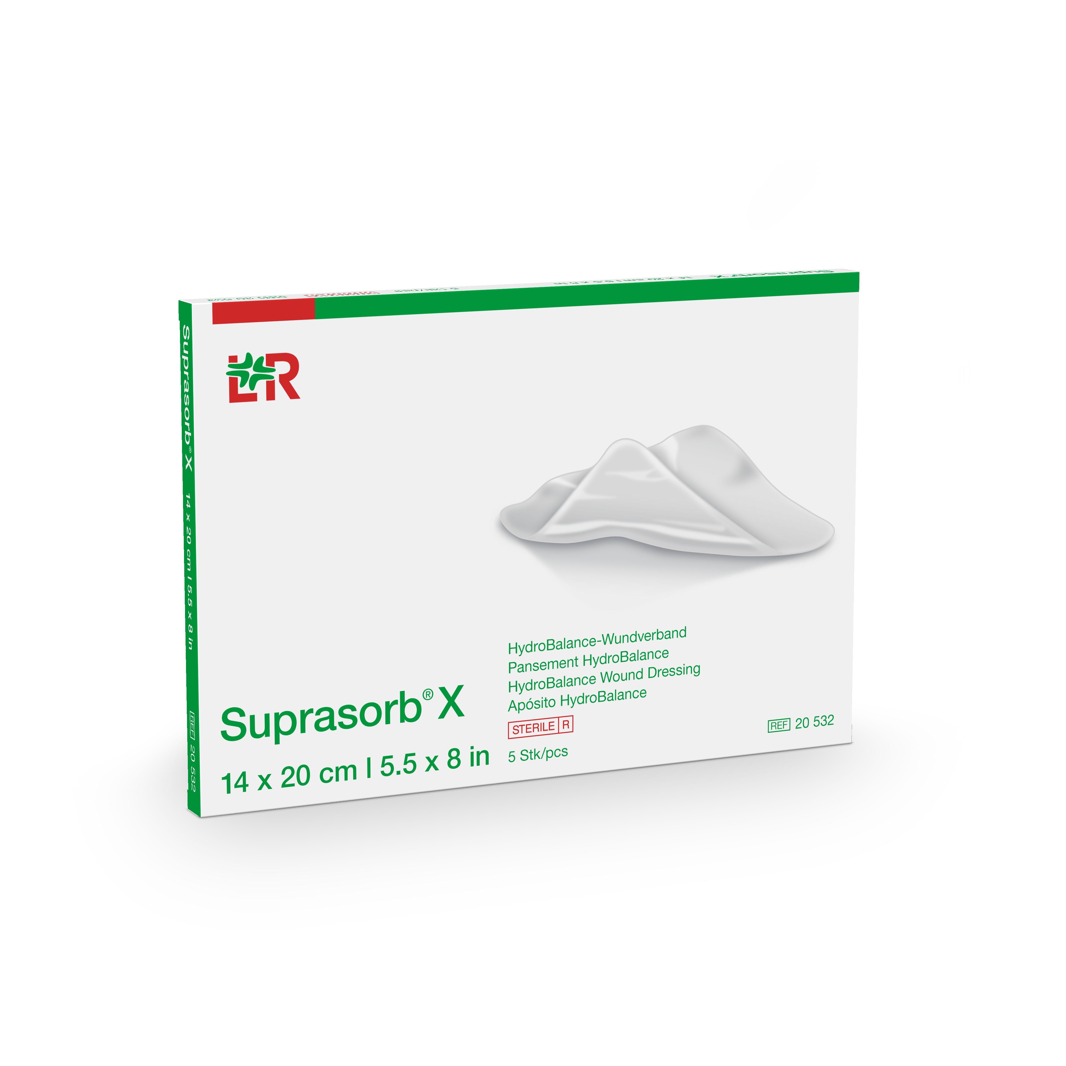 Suprasorb X HydroBalance Kompresse steril, 14x20cm, 5 Stück