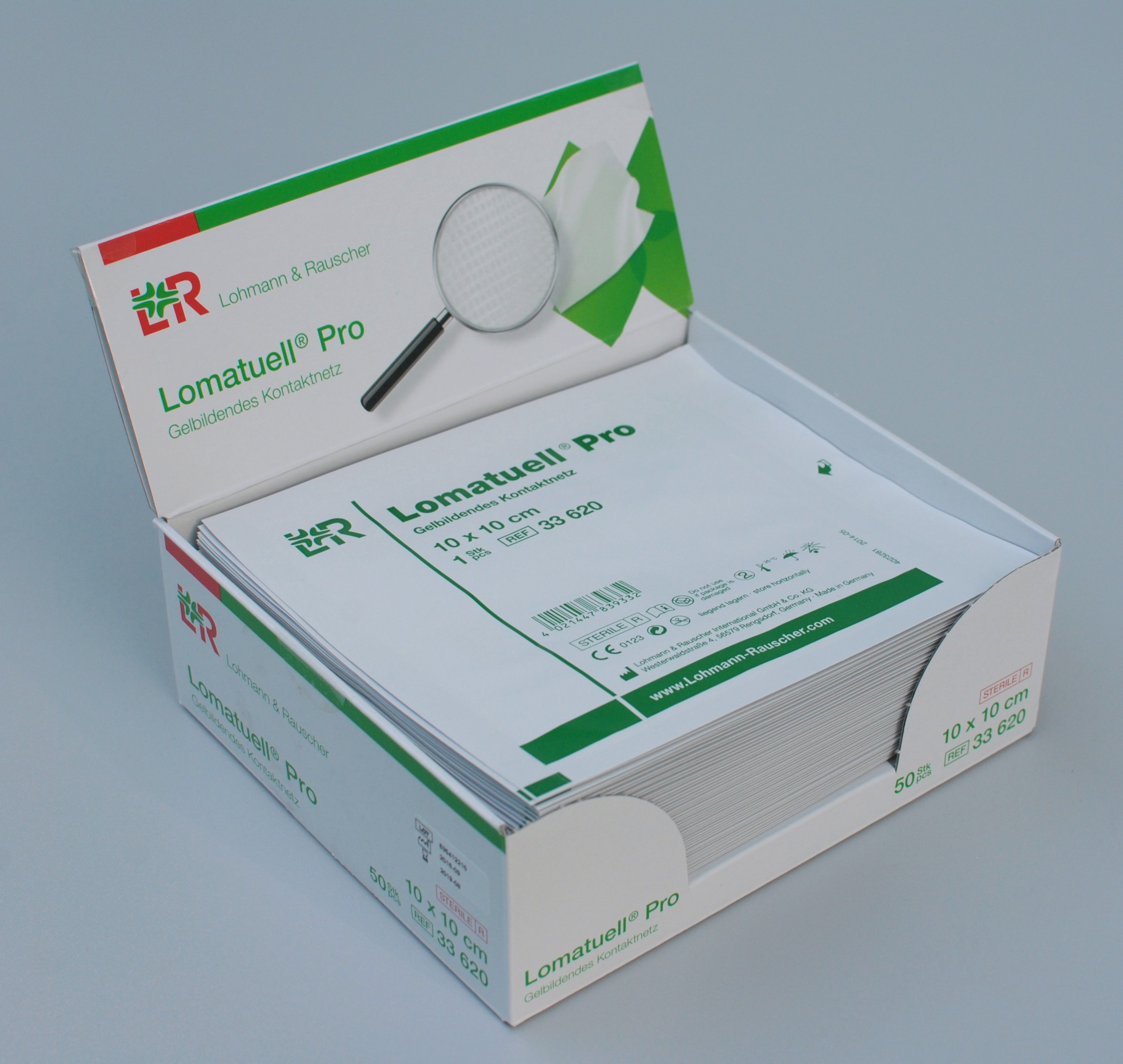 Lomatuell Pro gelbildendes Kontaktnetz steril, 10x10cm, 50 Stück